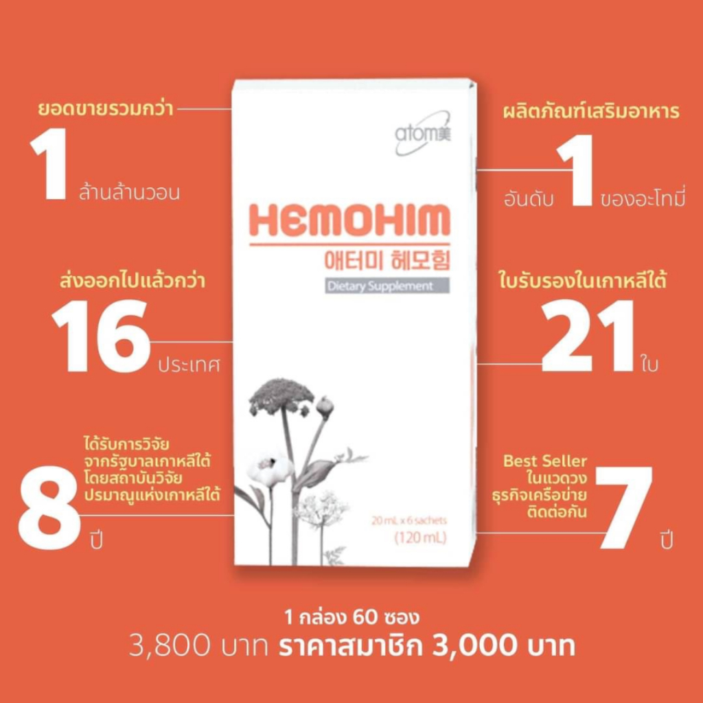 อาหารเสริมเกาหลี-atomy-hemohim-เฮโมฮิม-อะโทมี่ผลิตภัณฑ์เสริมอาหารสมุนไพร-บำรุงร่างกาย-เสริมภูมิคุ้มกัน-x-6-ซอง