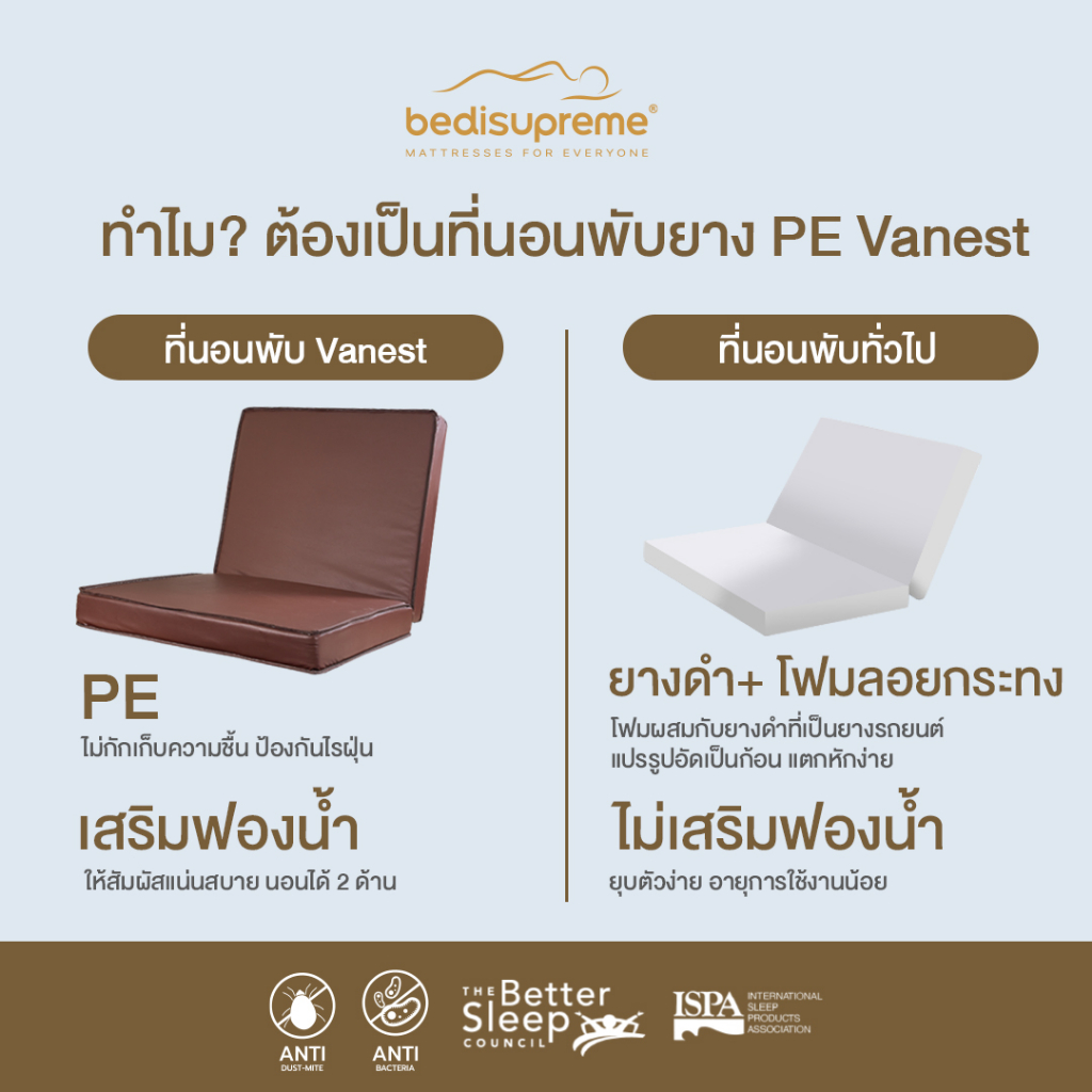 bedisupreme-ที่นอนยาง-pe-พับได้-หุ้มหนัง-pvc-หนา-8-นิ้ว-ขนาด-3-ฟุต-3-5-ฟุต-5-ฟุต-6-ฟุต-รุ่น-vanest-ส่งฟรี