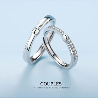 s925 Couples ring 36 แหวนคู่รักเงินแท้ ดีไซน์เรียบง่าย ประดับ Cubic Zirconia (CZ) ใส่สบาย เป็นมิตรกับผิว ปรับขนาดได้