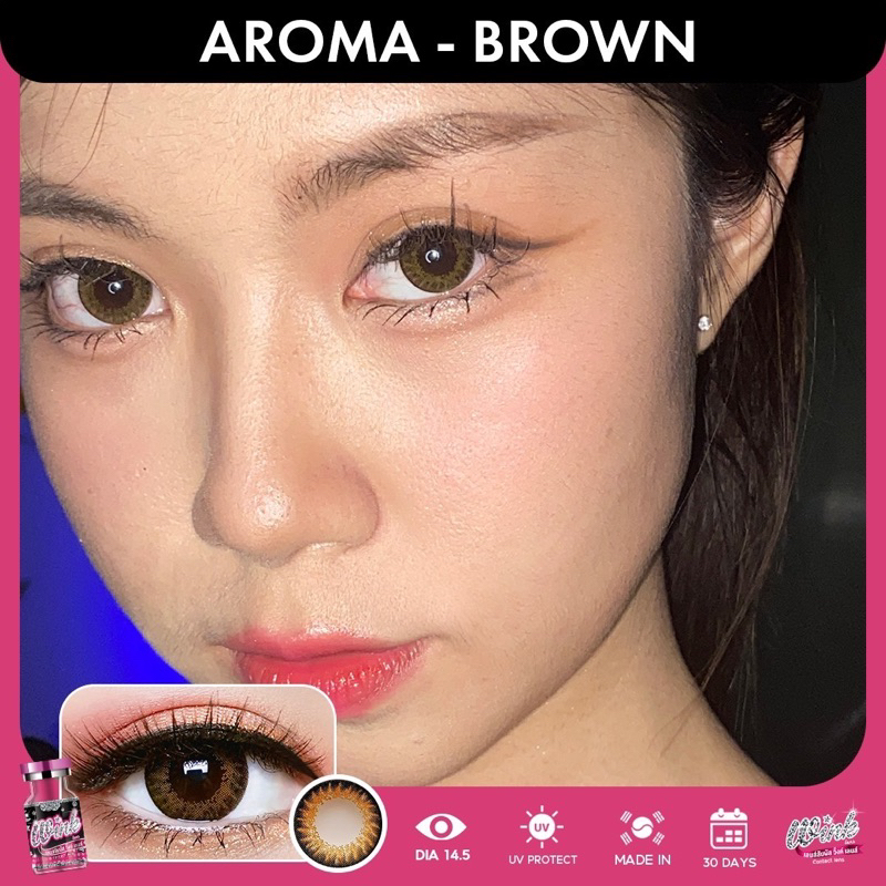 aroma-brown-สีน้ำตาล-น้ำตาล-ตัดขอบดำ-โทนแบ๊ว-wink-lens-contact-lens-bigeyes-คอนแทคเลนส์-ค่าสายตา-สายตาสั้น-แฟชั่น