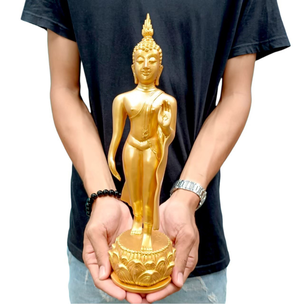 aln888พระพุทธรูปปางลีลาประทานพร-ศิลปะสุโขทัยโบราณ-เนื้อเรซิ่น-สีชุบทอง-กว้าง-4-นิ้ว-สูง-10-นิ้ว-บูชาเสริมศิริมงคล-หรือนำ