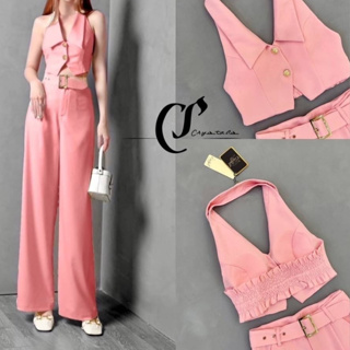 CrystalsSet3ชิ้น สีชมพูหวาน เสื้อครอปสั้น(*รบกวนเช็คสต๊อกก่อนกดสั่งซื้อ)