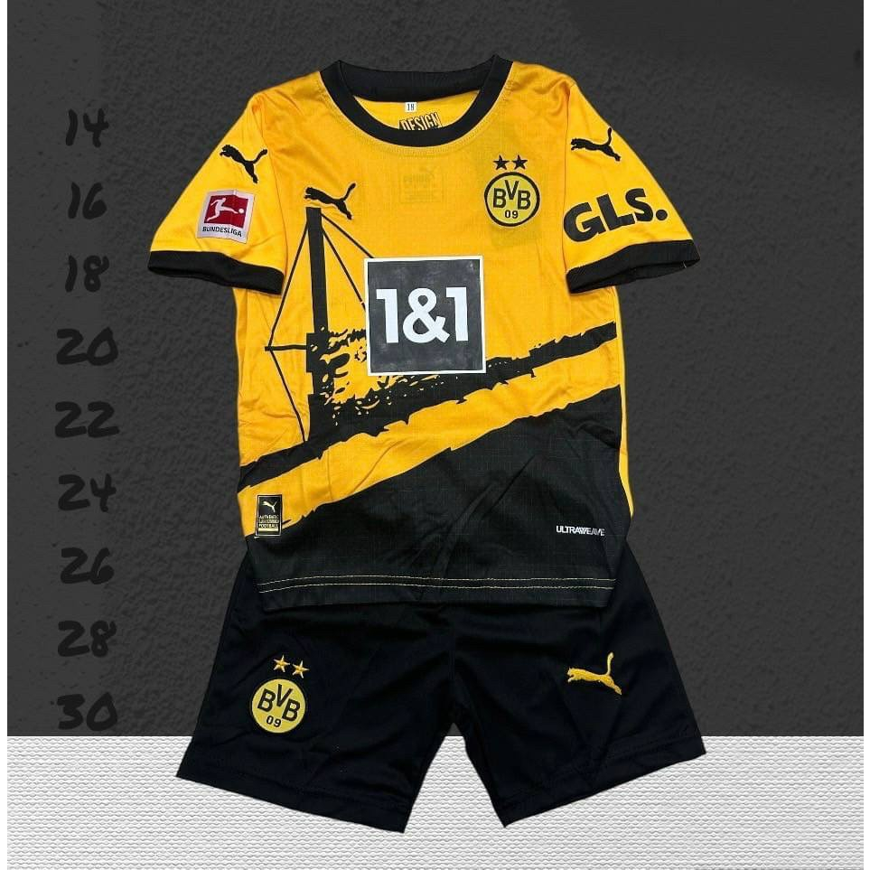 ชุดบอลเด็กลายทีมดอร์ทมุนด์มาใหม่2023-2024-ได้เสื้อ-กางเกง