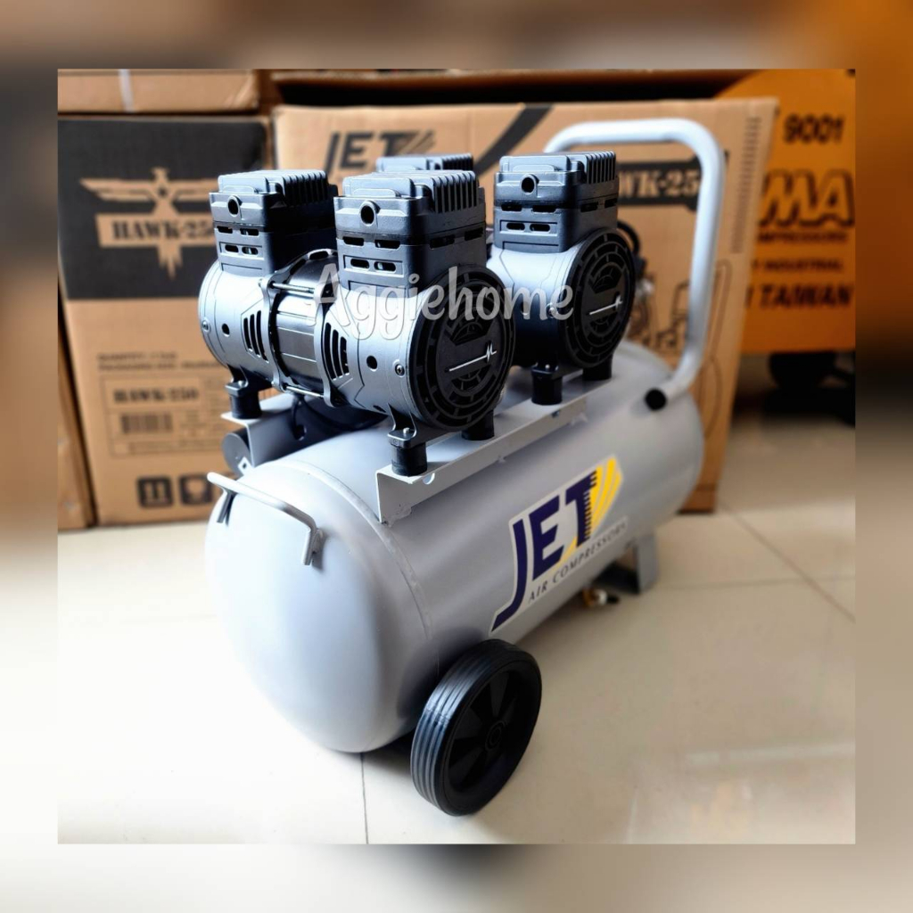 jet-ปั๊มลมไร้น้ำมัน-oil-free-รุ่น-hawk-250-220v-มอเตอร์-1450w-x2-ถัง-50-ลิตร-2850-รอบนาที-เครื่องปั๊มลม-สูบลม-ออยฟรี