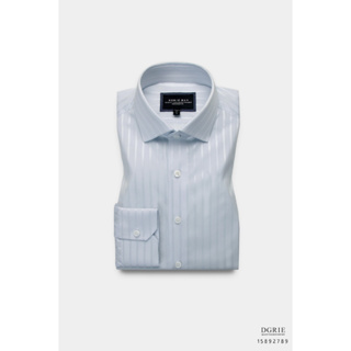 Light Blue Stripes tone on tone Spread Collar Cotton Shirt - เสื้อเชิ้ตผ้าคอตตอนสีฟ้าลายทางปกป้าน