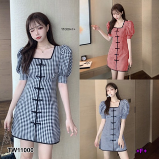 TW11000 Dress เดรสคอเหลี่ยนลายสก็อต