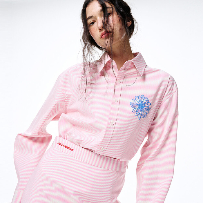 Mardi Mercredi OXFORD SHIRT STRIPE ピンク READY MARDI MERCREDI OXFORD SHIRT STRIPE - PINK BLUE ALL ITEMS