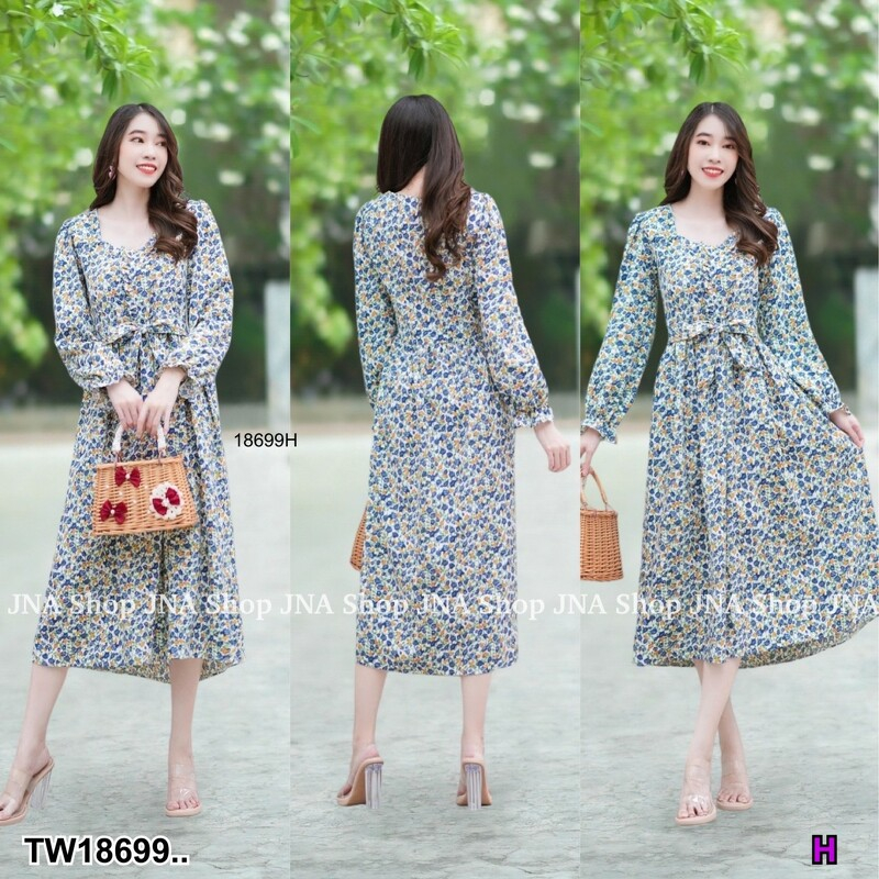 b18699-เดรสลายดอกเล็ก-แขนยาว-small-floral-dress-with-long-sleeves