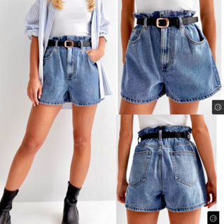 NEW LOOK Blue Denim Paperbag Belted Shorts