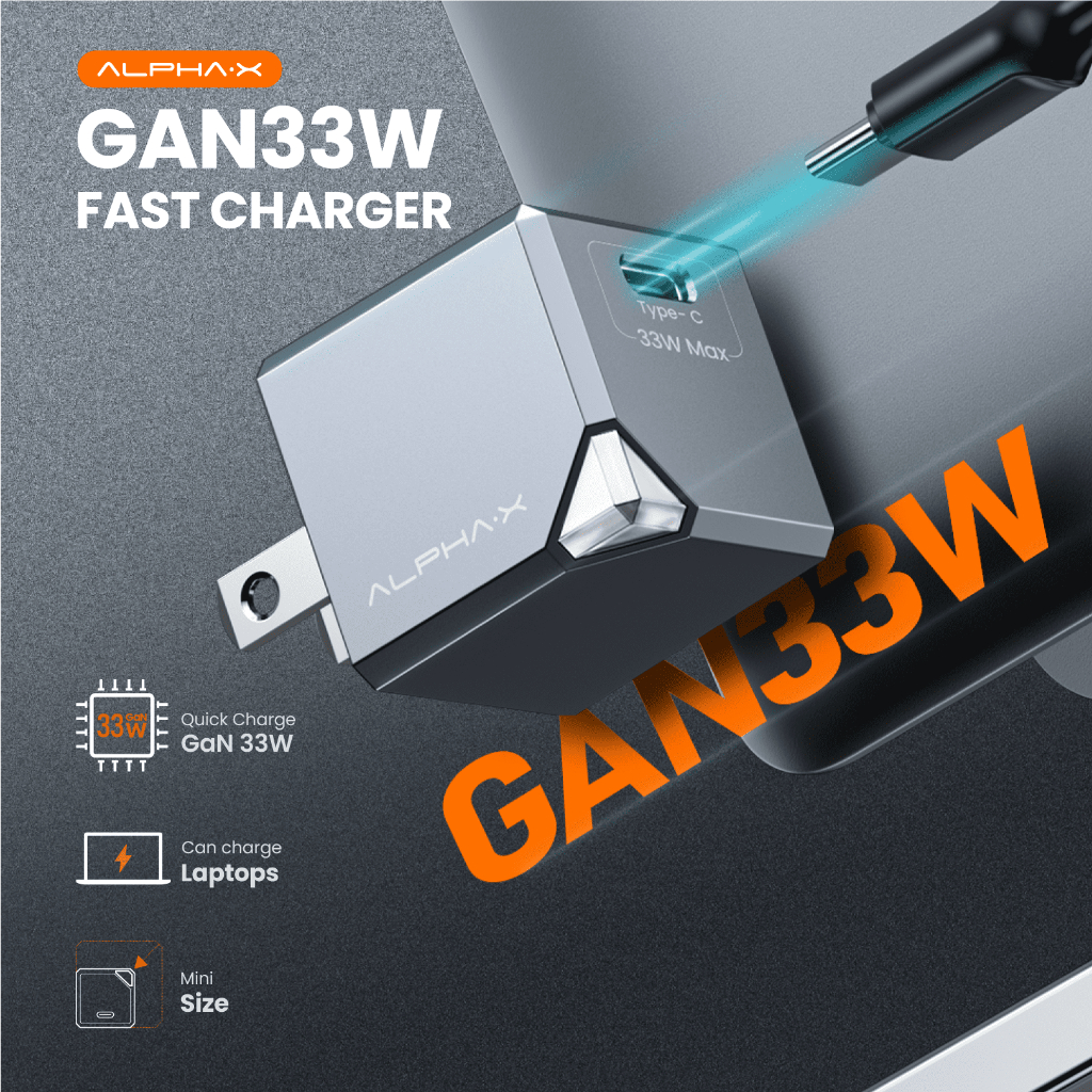 สินค้าใหม่-alpha-x-หัวชาร์จเร็ว-alc-gan33w-adapter-mini-33w-super-fast-charging-จ่ายไฟ-pd33w-รับประกันสินค้า-16-เดือน