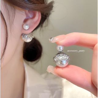 New!!💎✨ต่างหูเงินเพชรczมงกุฏครอบมุกใส่แบบหน้าหลัง งานใส่สวยเหมือนนางแบบค่ะ