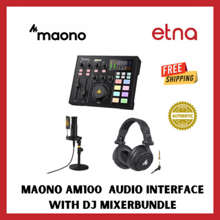 Maono AM100 K1 K2 Audio Interface with DJ Mixer and Sound Card, Maonocaster Portable ALL-IN-ONE Podcast Production Studio with XLR Condenser Microphone for Guitar