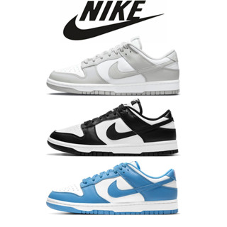 Nike Dunk Low รองเท้าผ้าใบผู้ชายย้อนยุครองเท้าลําลองผู้หญิงสีดําและสีขาวแพนด้า/เทา/น้ําเงิน