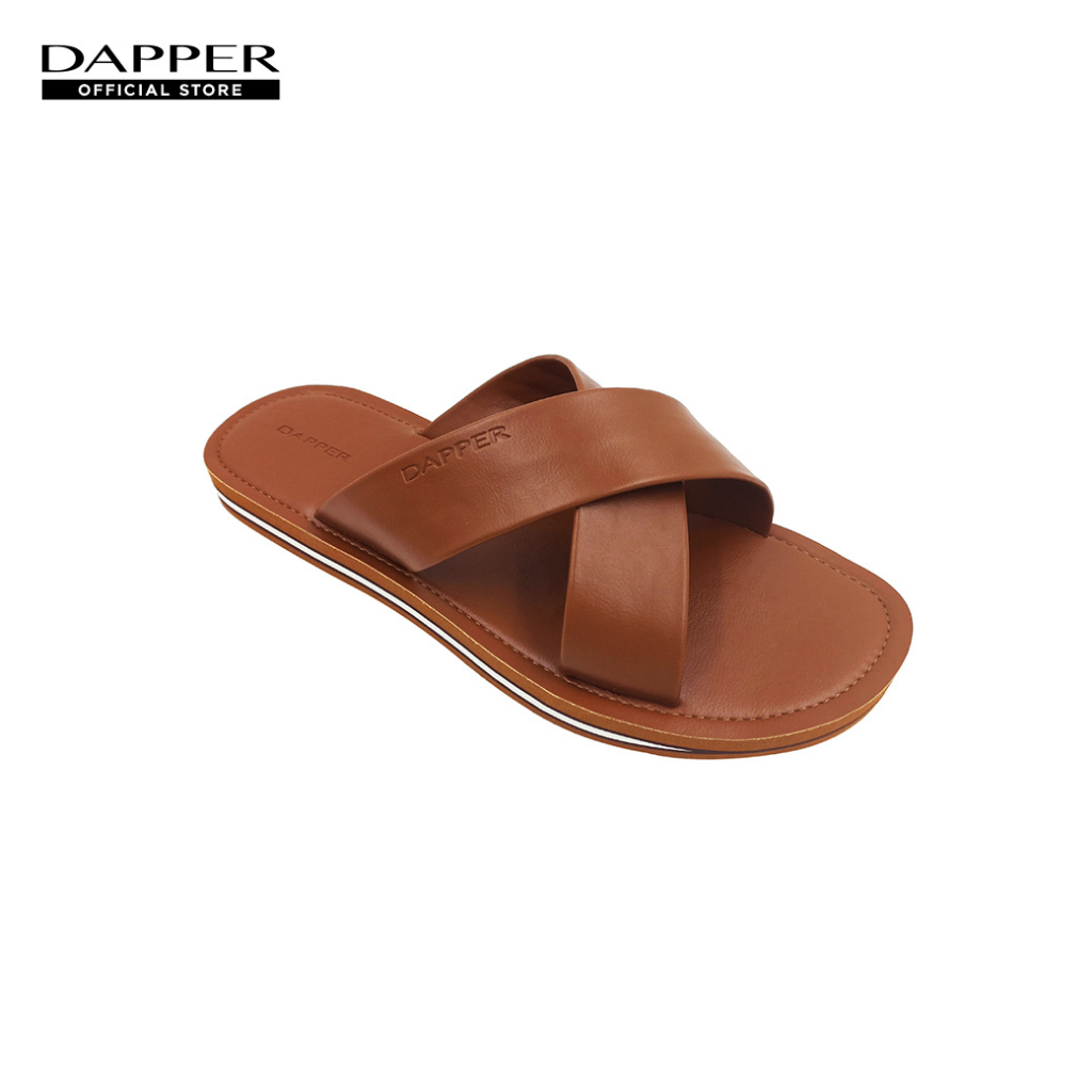 dapper-รองเท้าแตะ-light-weight-crossover-faux-leather-sandals-สีน้ำตาลแทน-hskt1-1301sc
