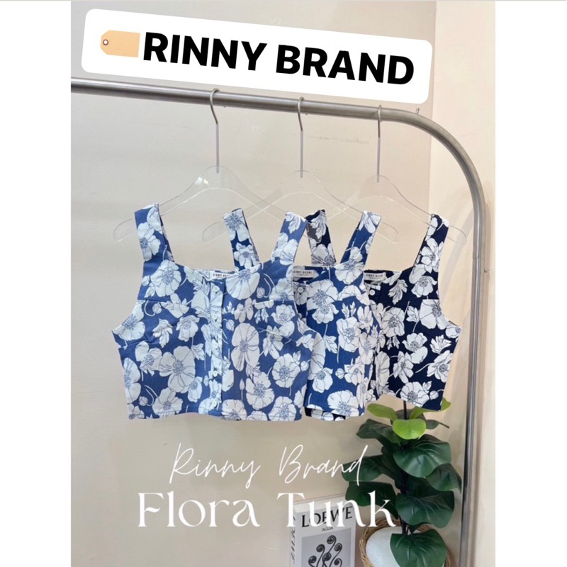 sale-งานป้าย-rinny-brand-เสื้อสายเดี่ยวขอบใหญ่-ผ้าลายยีนส์ดอกไม้-มีกระดุมหน้า-เสื้อผ้าผู้หญิง