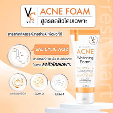 โฟมน้องฉัตร-vc-vit-c-acne-foam-amp-vit-c-acne-amp-whitening-soap-สบู่-สำหรับคนเป็นสิว-ผิวหมองคล้ำ-ขนาด-30g