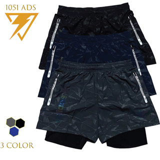 2in1 กางเกงกีฬา กางเกงเลคกิ้ง ลายหินอ่อนใส่สบายๆ มีกระเป๋าซิปทั้งสองด้าน  ( Slime fit ) รุ่น ADS -1051