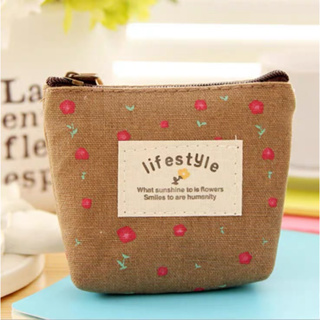 【พร้อมส่ง】👛เล็ก ผ้าใบ ลายดอกไม้  ซิป กระเป๋าสตางค์