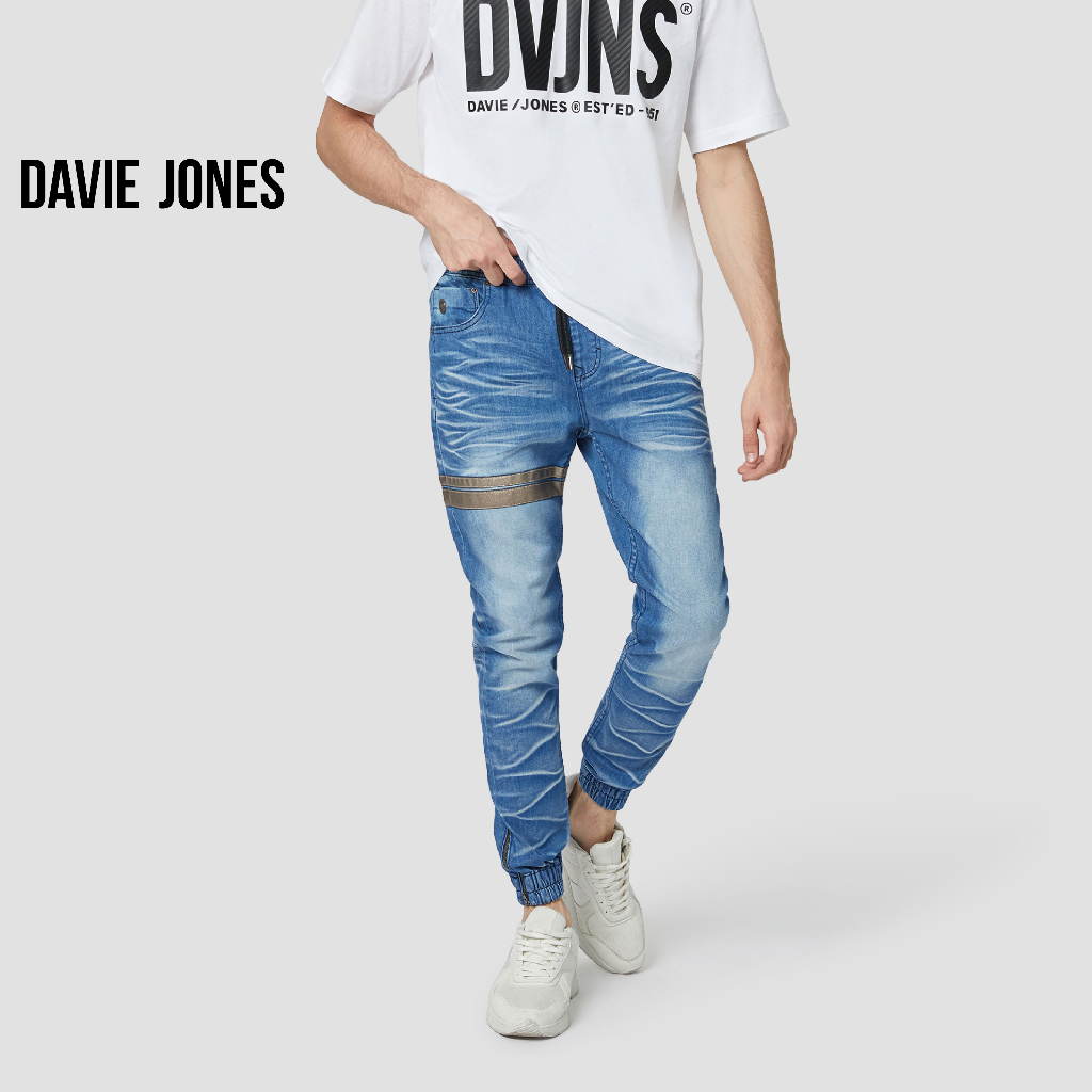 davie-jones-กางเกงจ็อกเกอร์-เอวยางยืด-ขาจั๊ม-สีฟ้า-สีดำ-drawstring-joggers-in-blue-black-gp0126ln-bk