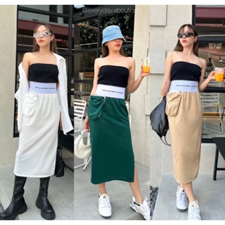 New in 🔥🔥📌 AxW Wang skirt ที่สุดของความชิค กระโปรงยาว ขอบเอวยาง แต่งกระเป๋าข้างเก๋ๆ vibe