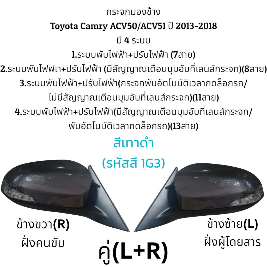 กระจกมองข้าง-toyota-camry-acv50-acv51-ปี-2013-2018-ระบบพับไฟฟ้า-ปรับไฟฟ้า-มี-4-แบบ-อัปเดตสีใหม่