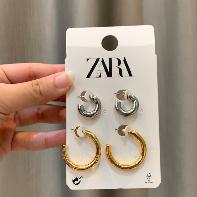 zara-แท้-ต่างหูแบบห่วง-1-เซท-ได้-2-คู่-สี-silver-กับสี-gold-คุ้มมากกก-ราคา-220