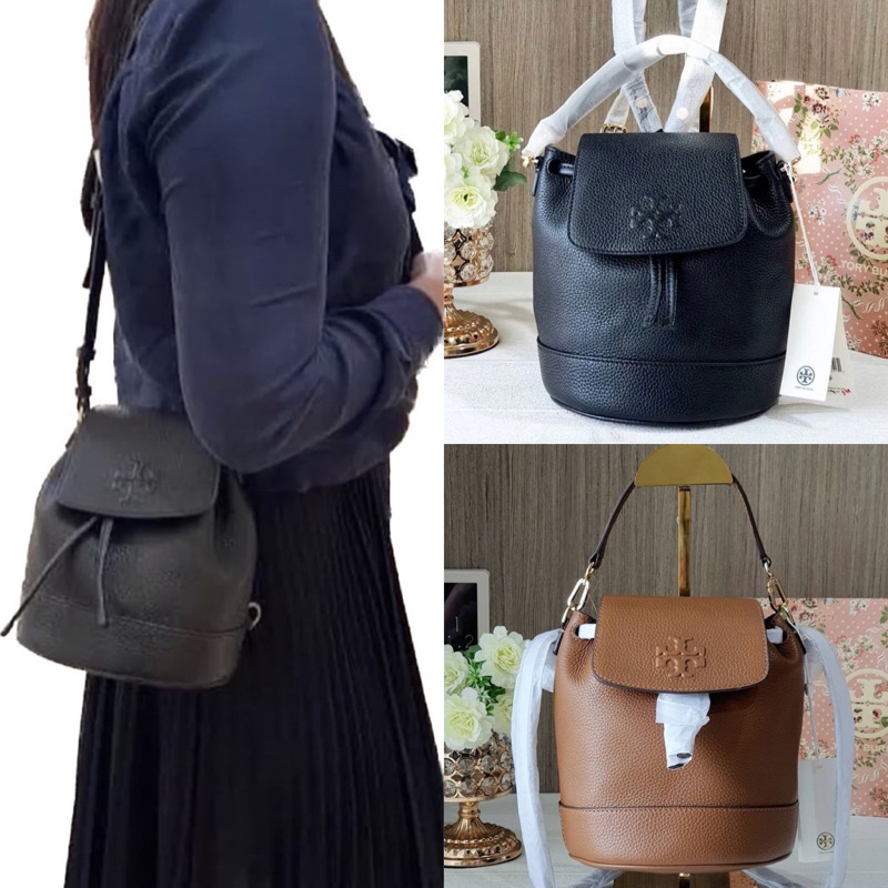 สด-ผ่อน-กระเป๋าเป้-7-นิ้ว-สีดำ-สีน้ำตาล-137409-tory-burch-thea-mini-bucket-backpack
