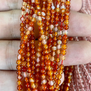 อาเกต สีส้ม Orange Agate 3 mm ทรงกลม เส้นยาว