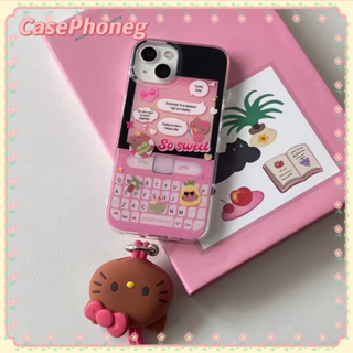 🍑CasePhoneg🍑สไตล์สร้อยข้อมือ ป้องกันการหล่น ขอบเต็ม iPhone 11 14 pro max การ์ตูน Hello Kitty สีชมพูcase for iPhone 12 13