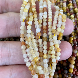 หยกเหลืองพม่า (Yellow Jade Maynmar) 3 mm ทรงกลม เส้นยาว