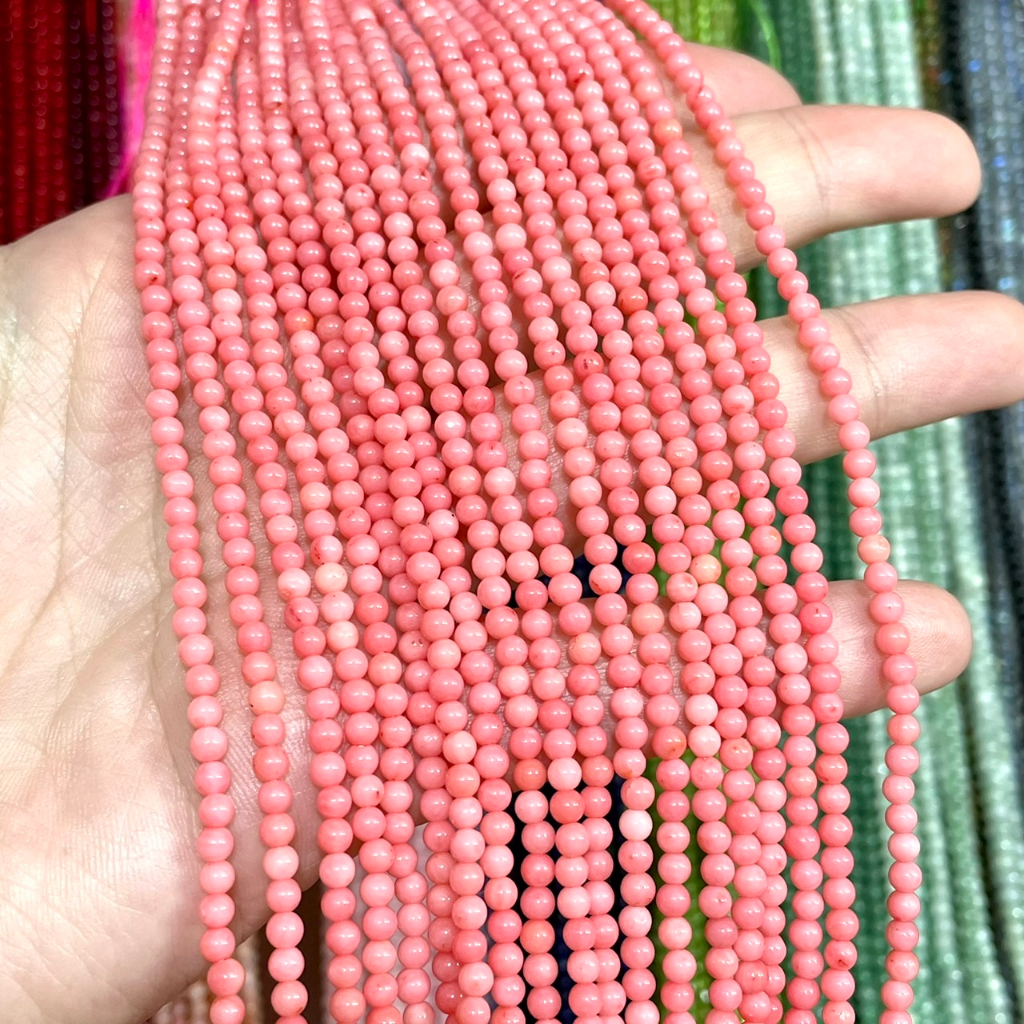 ปะการัง-สีชมพู-pink-coral-3-mm-ทรงกลม-เส้นยาว