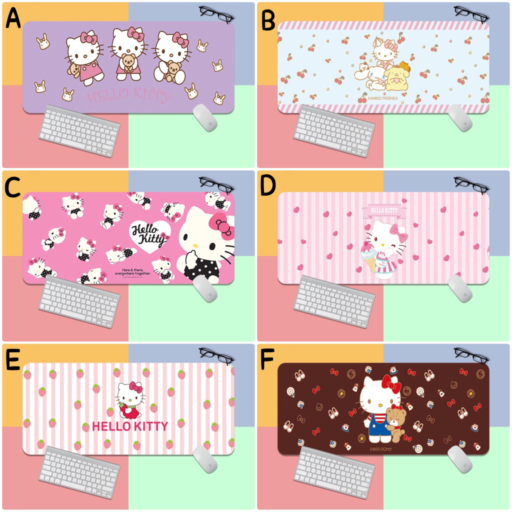 พร้อมส่ง-ราคาถูกทีสุด-แผ่นรองเม้าส์-hello-kitty-แผ่นใหญ่-มียางกันลื่น