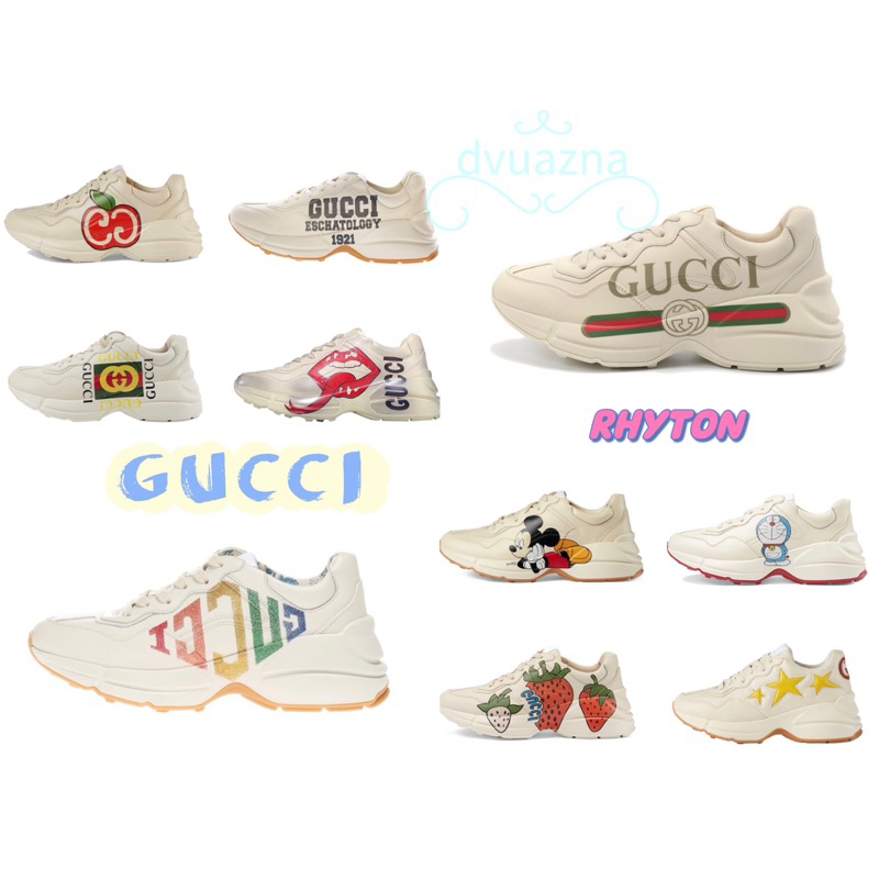 100% แบรนด์ใหม่แท้ GUCCI RHYTON รองเท้าผ้าใบลำลองสำหรับผู้ชายและผู้หญิง ...