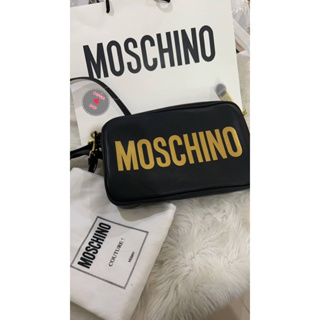 MOSCHINO Logo Leather Clutch Fantasy Print Black🖤แท้💯