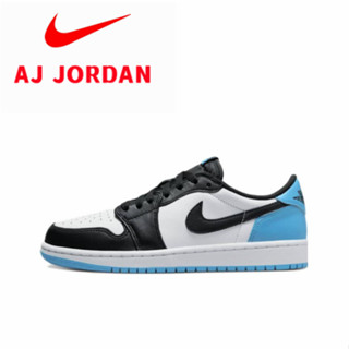 Air Jordan 1 Low OG Black Blue Toe Trend Retro รองเท้าบาสเก็ตบอล Womens Black and White Blue