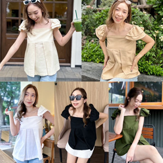 เสื้อคอเหลี่ยม แขนระบาย2ชั้น RALA TOP,แขนสั้น