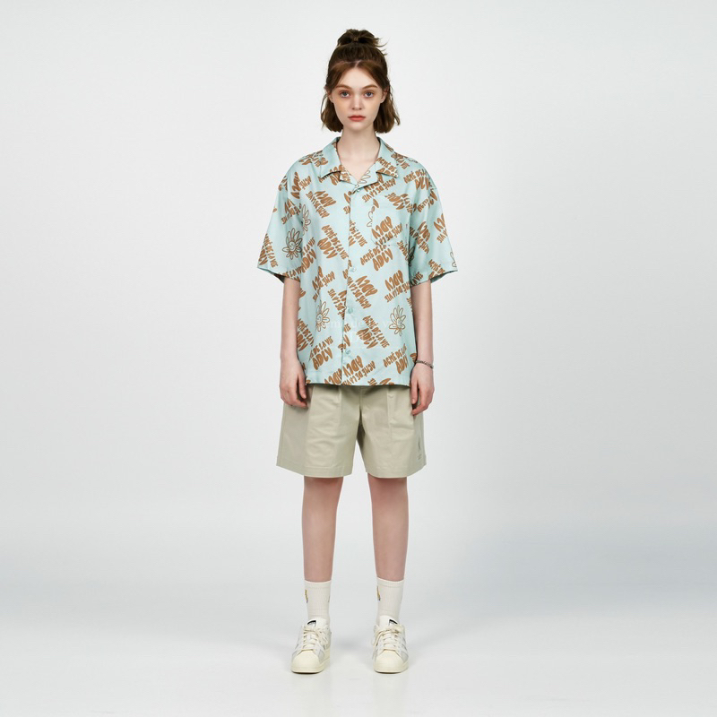 (พร้อมส่ง) [ADLV] FLOWER LETTERING PATTERN OPEN COLLAR SHIRT MINT ...