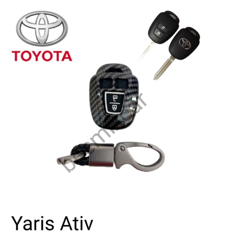 เคสเคฟล่าหุ้มรีโมทกุญแจรถรุ่นtoyota-yaris-ativ-2ปุ่มพร้อมพวงกุญแจ