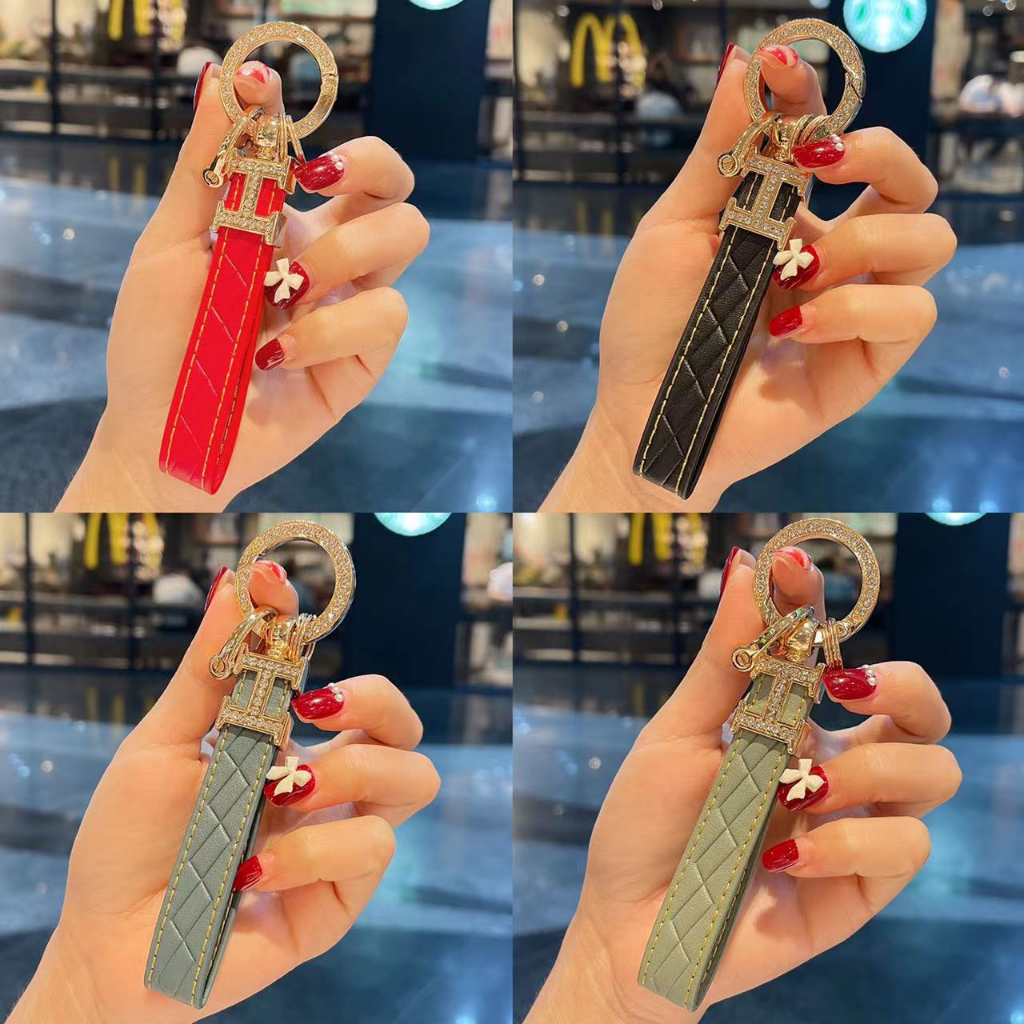 พวงกุญแจรถเครื่องหนัง bling, d-ring anti-lost และ 2 key ring key key ...