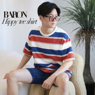 BARON Hippy T-Shirt เสื้อยืดทรงโอเวอร์ไซส์ลายแดง น้ำเงิน