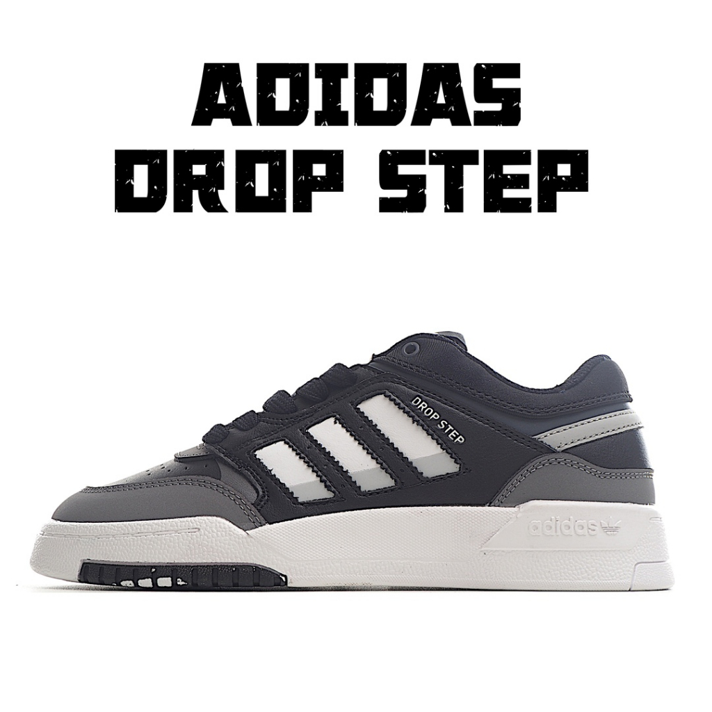 adidas-originals-drop-step-low-gw9734-สีเทาดำ-ลื่นสไตล์วินเทจแฟชั่นต่ำด้านบนกีฬารองเท้าลำลองแท้100-ผู้ชายผู้หญิง