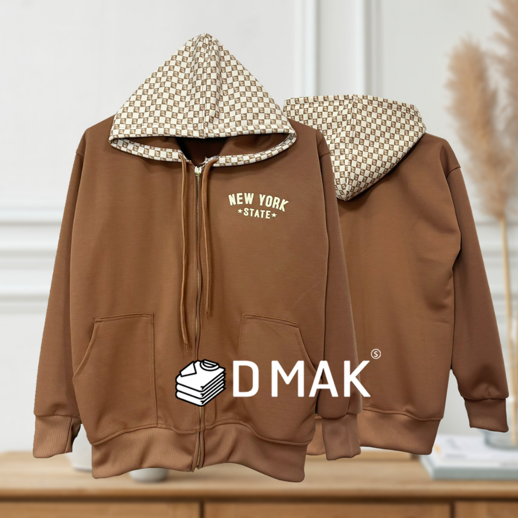 เสื้อกันหนาว เสื้อคลุมแขนยาว ฮู้ด งานพรีเมี่ยม รุ่นพิมพ์ลายหมวกตาราง New york limited สีดำ แดง กรม กาแฟ ครีม ขาว