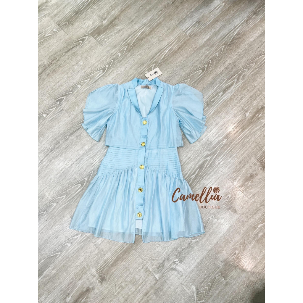 camellia-mini-dressคอวีสีฟ้า-แต่งระบาย-รบกวนเช็คสต๊อกก่อนกดสั่งซื้อ