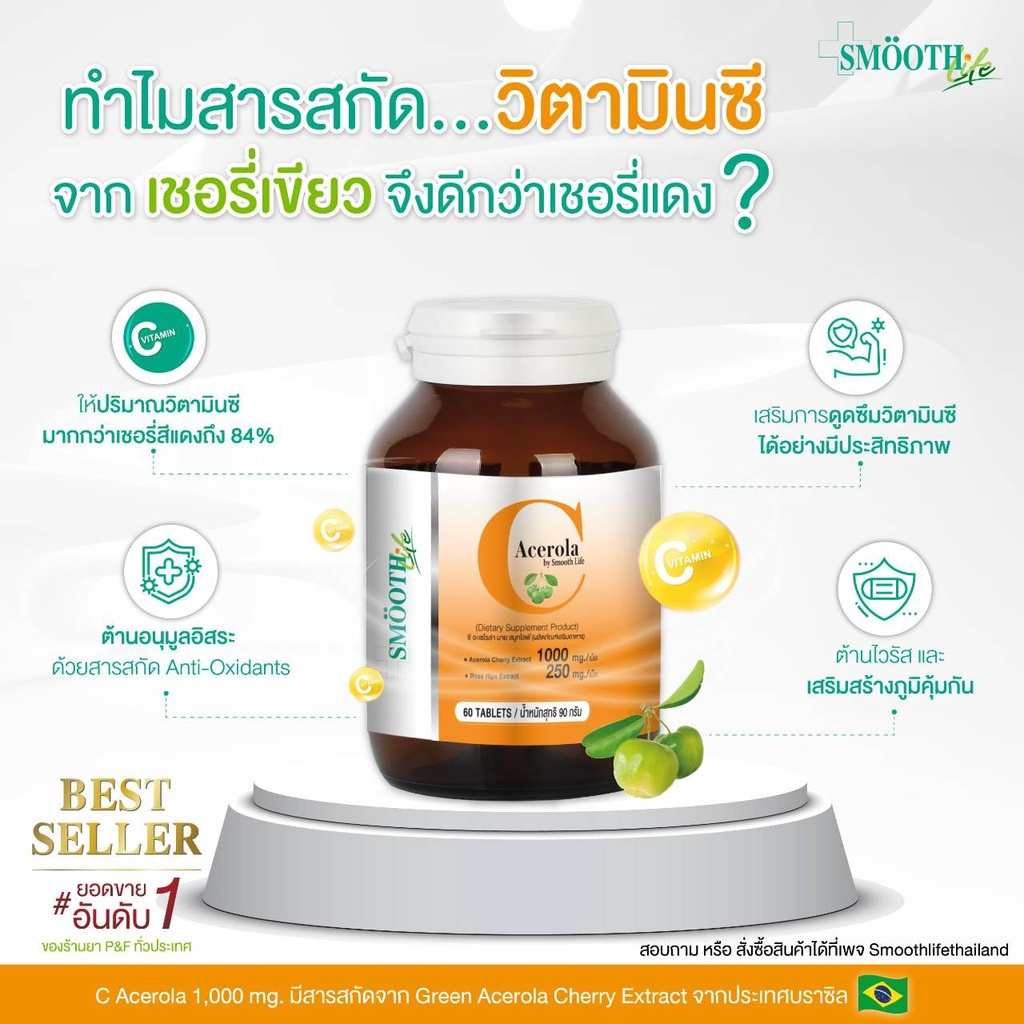 smooth-life-acerola-cherry-extract-1000mg-วิตามินซี-เสริมภูมิคุ้มกัน-ผิวสวย-ต้านอนุมูลอิสระ-ภูมิแพ้