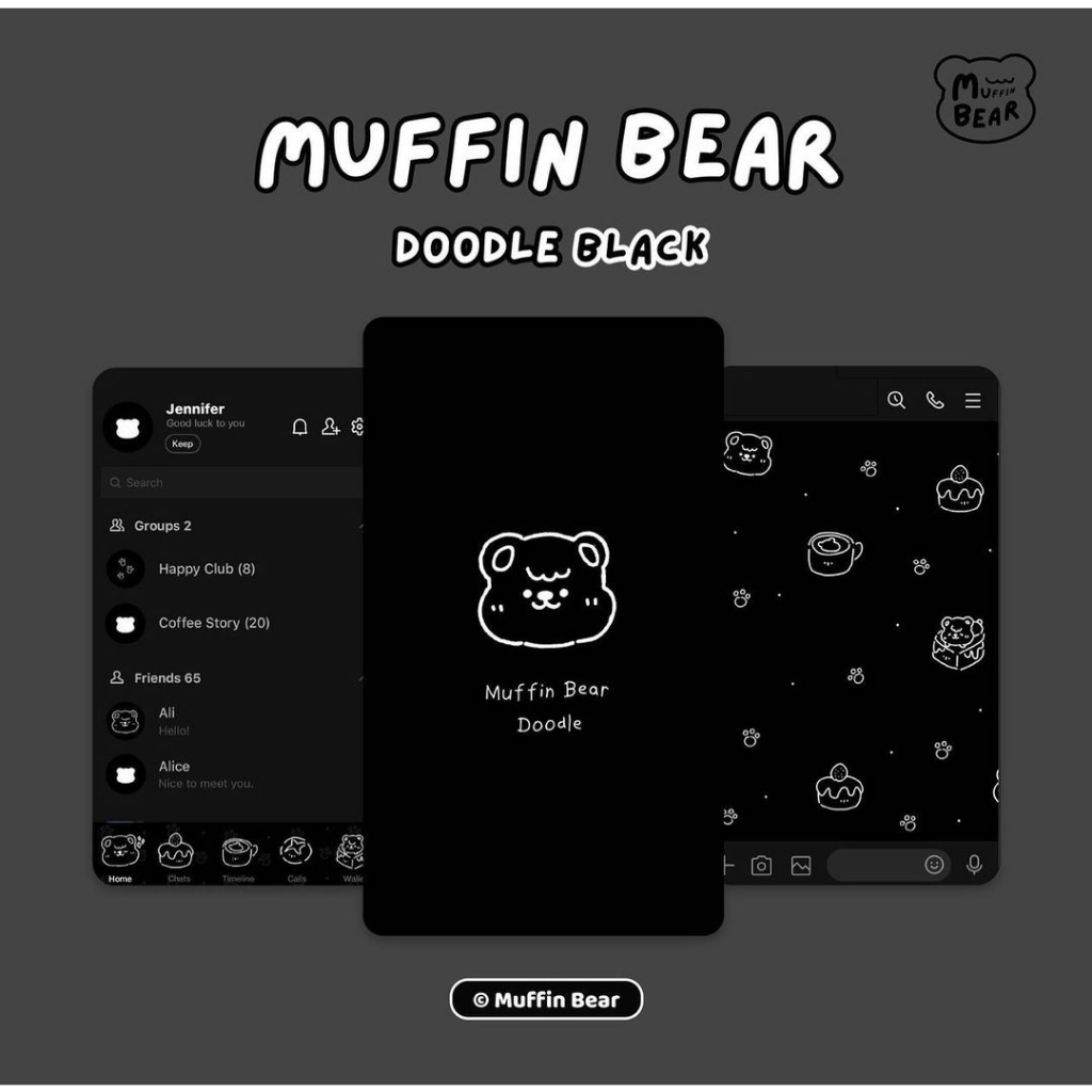 ธีมไลน์-muffin-bear-doodle-black