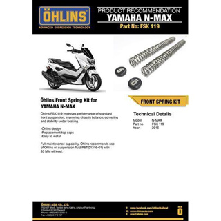 OHLINS โช๊คหน้า FSK 119 Yamaha N-max (15-19) โช๊ค โช๊คแต่ง โช๊คมอเอตร์ไซค์  Fork Spring Kit Road &amp; Track