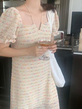 cpjgirlxx | พร้อมส่ง Rainbow Sherbet Tweed Dress - 8.8 เดรสผ้าทวีตทอ เกาหลี
