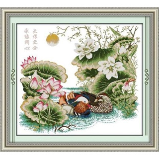 *พร้อมส่ง* ชุดปักครอสติชพิมพ์ลาย เป็ดแมนดาริน คู่กันตลอดไป (Together forever, mandarin duck Cross stitch kit)