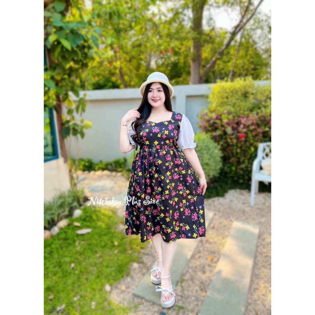 plussize-เดรสคนอ้วน-l-40-48-เอว-34-50-xl-50-60-เอว-40-60-ยาว-44-45-สะโพกฟรี