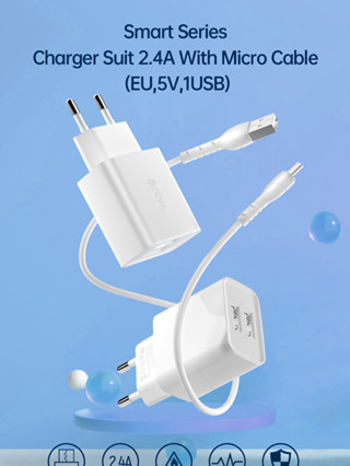 Devia - Smart Series Charger Suit 2.4A Cable (EU,5V,2USB) With Micro, Type-C, IPH ชุด หัวชาร์จ + สายชาร์จ